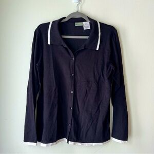 Penman’s Plus Black Button-Up Cardigan Shirt | Contrast Trim | 1X Women’s Top